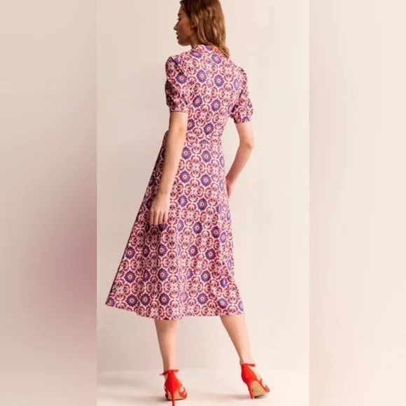 Boden, Libby, Bold Colorful Printed Tie-Waist Midi Dress - Picture 3 of 16